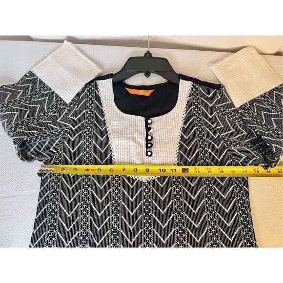 La Fille Made In India Kurta Tunic Black White Boho Victorian Size 28 Small - Picture 9 of 11